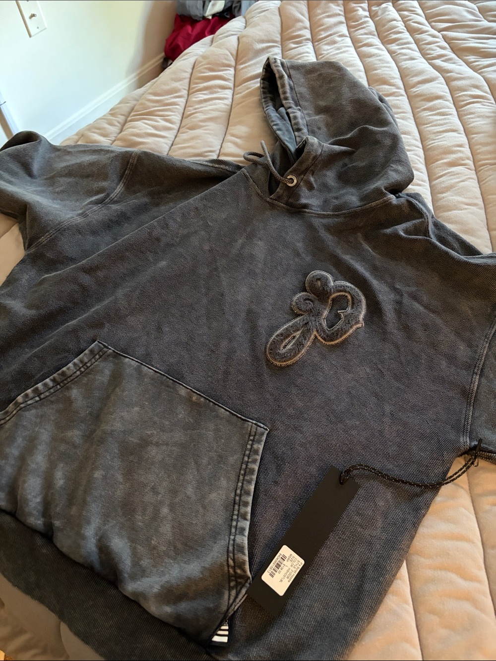 Kids Hooded Pullover Sweatshirt - Washed Gray with Embroidered Logo